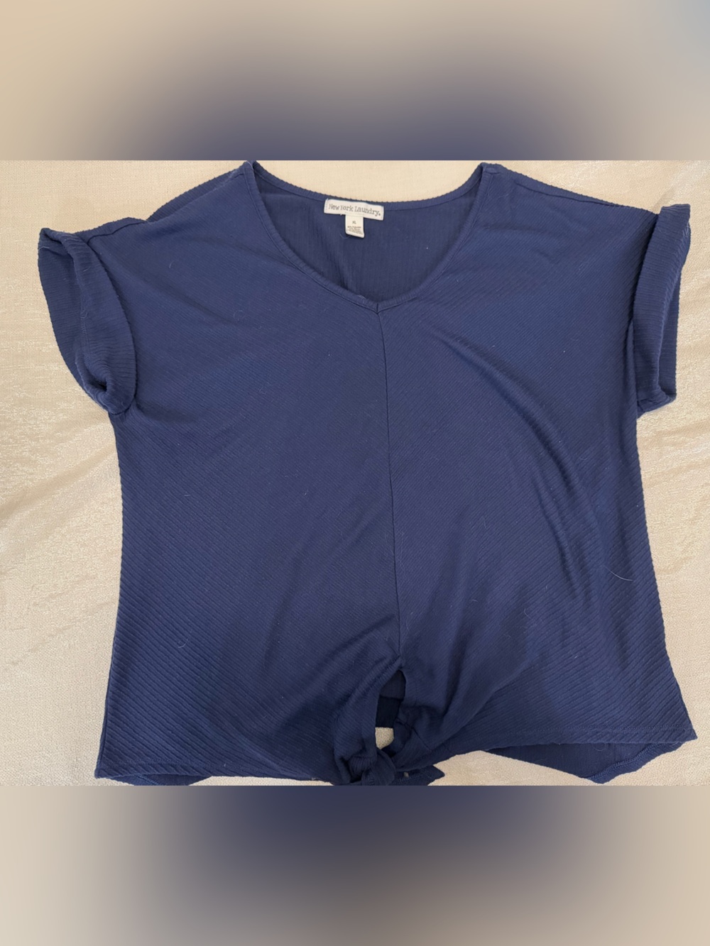New York Laundry Navy Short-Sleeve Knot Front Tee